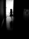 child outline running to door